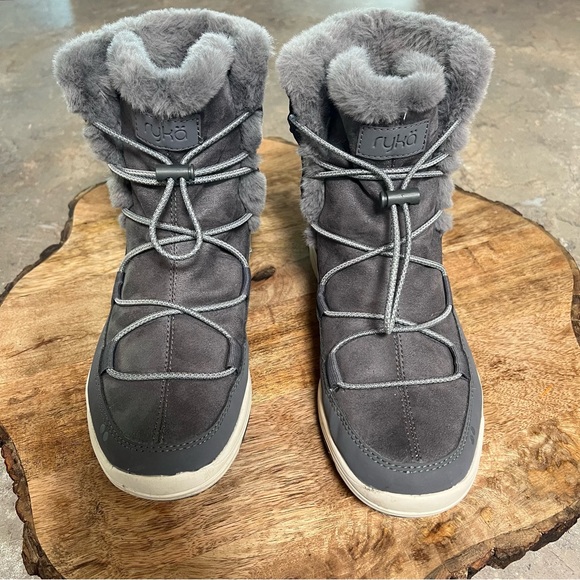 Ryka Women's Aubonne Faux Fur Charcoal Bungee Laces Winter Trail Hiking Boots 8M - Picture 3 of 11